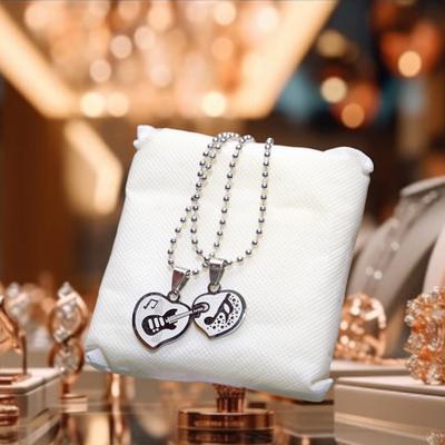 Silver Plated Heart Guitar Couple Necklaces