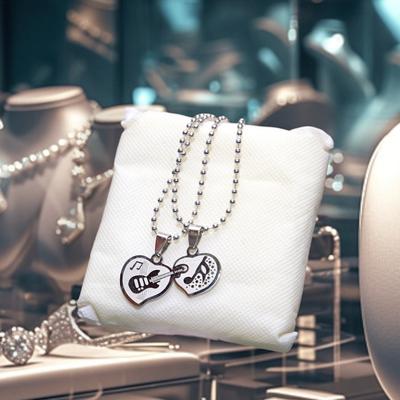 Silver Plated Heart Guitar Couple Necklaces