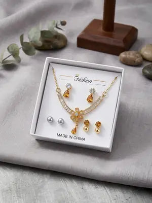 Funky Gold Plated Crystal Necklace Set