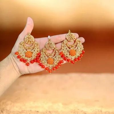 Bridal Gold Plated Crystal Earrings Set Orange Beads