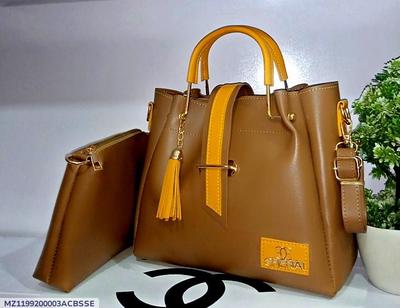 Premium PU Leather Handbag Set Brown Gold Hardware
