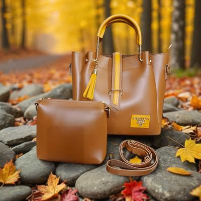 Premium PU Leather Handbag Set Brown Gold Hardware