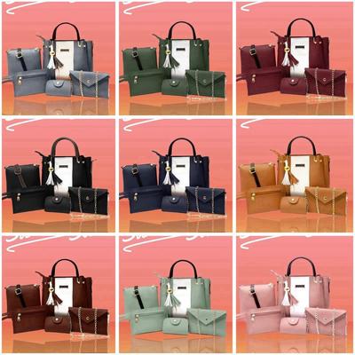 Women's Pink Rexine Handbag Set 5 Pcs