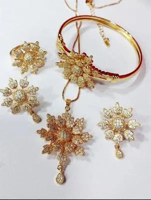 Golden Flower Jewelry Set for Women with Zarcoon Stones