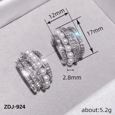 Korean Zircon Pearl Earrings Silver Golden Pack of 2