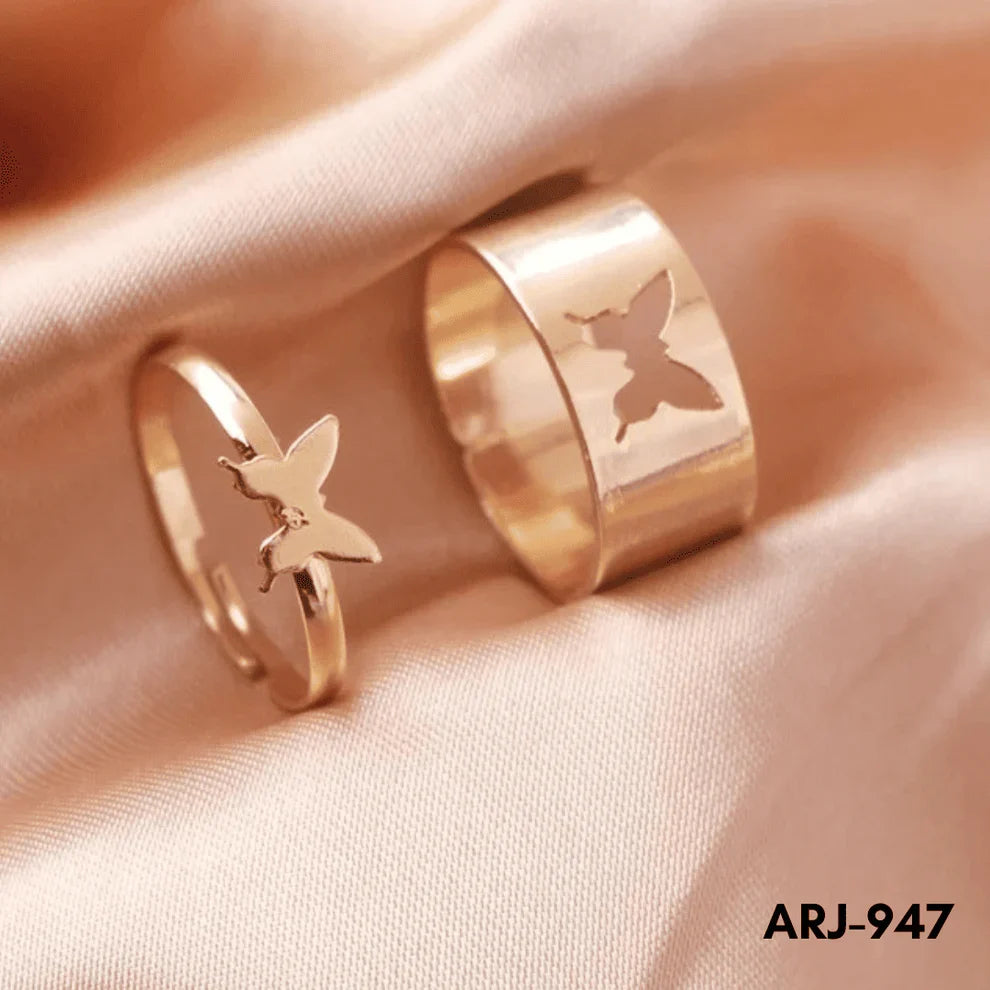 ARJ-947 Butterfly Couple Ring Elegant Stylish Durable Design Symbol Of Love And Commitment For Couples Adjustable Size - Black