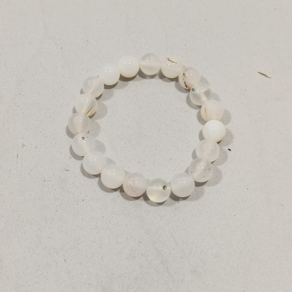Natural Milky White Aqeeq Stone Bracelet - Genuine Gemstone Beaded Wristband Elegant Handcrafted Jewelry For Men And Women Fashion Accessory - Adjustable