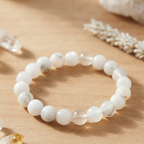 Natural Milky White Aqeeq Stone Bracelet - Genuine Gemstone Beaded Wristband Elegant Handcrafted Jewelry For Men And Women Fashion Accessory - Adjustable