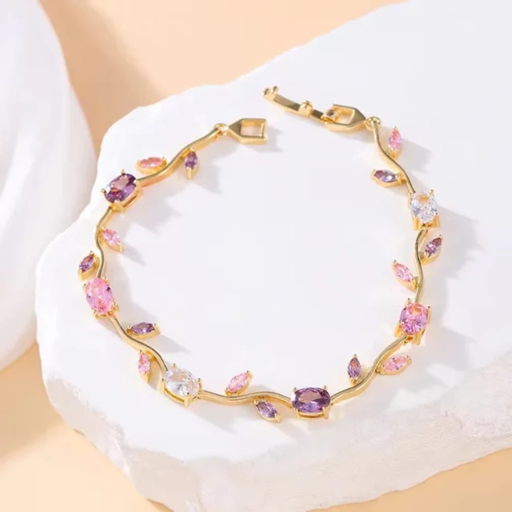 Tulip Bracelet – Premium Quality Stainless Steel Elegant Bracelet for Women l Blue ~ Without Box | Golden Base