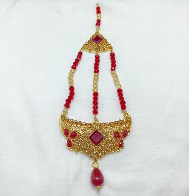 Resin Polish Jhumar with Red Beads & Gold Finish