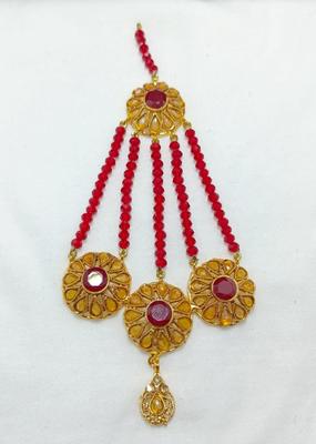 Resin Polish Jhumar with Red Beads & Gold Finish