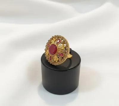 Maroon and silver Adjustable Ring for Wedding & Party Wear