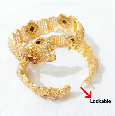 Gold Plated Kara Bangle with Maroon Stones for Women