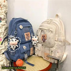 Beige Cartoon Print Casual Backpack for Girls