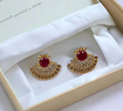 Traditional Stones Stud Earrings Red Crystal Set