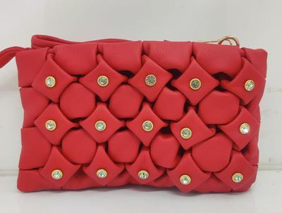 Red Smocking Handbag with Rhinestones for Women