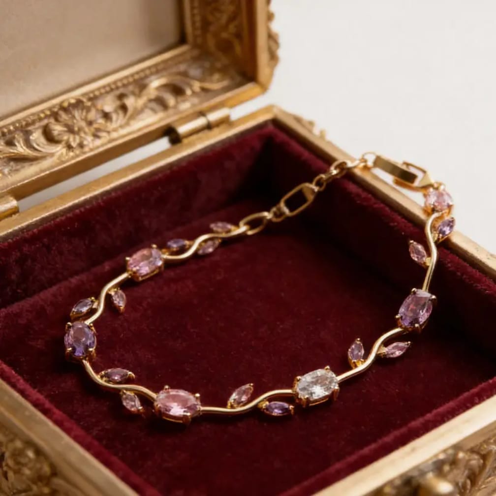 Tulip Bracelet – Premium Quality Stainless Steel Elegant Bracelet for Women l Blue ~ Without Box | Golden Base