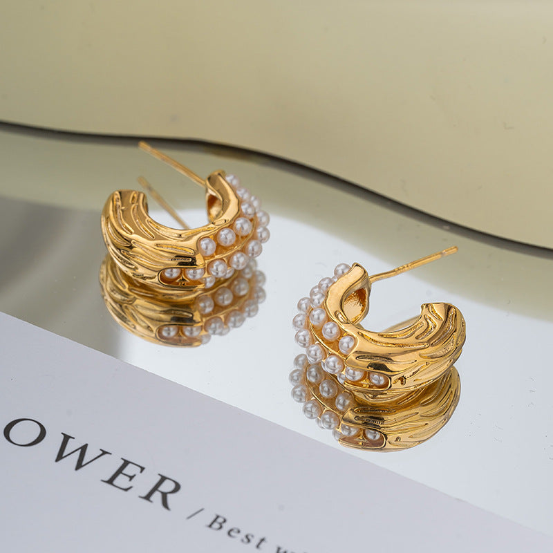 ZJX-169 Pearl Bali – Elegant Korean Style Earrings-Golden