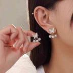 Butterfly Pearl Korean Earrings For Girls - golden Rs 261
