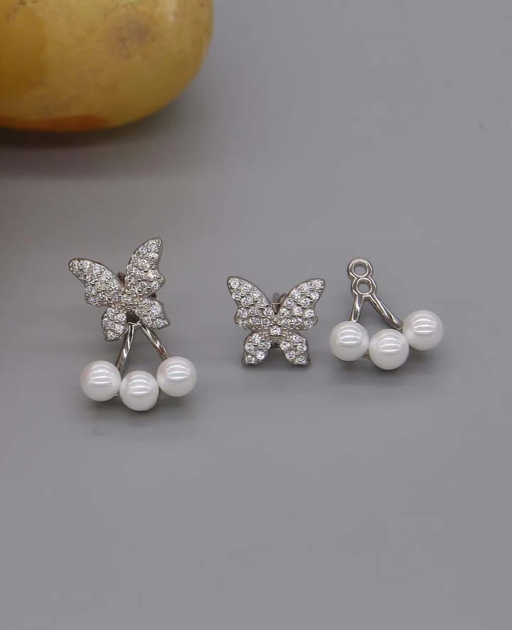 Butterfly Pearl Korean Earrings For Girls - golden Rs 261
