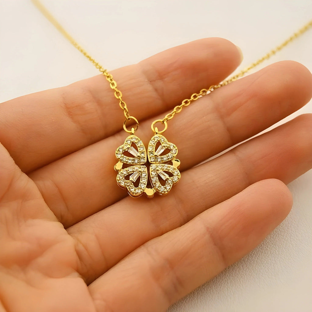 ZGE-923 Korean Magnetic 4 Leaf Clover Pendant Necklace- Golden