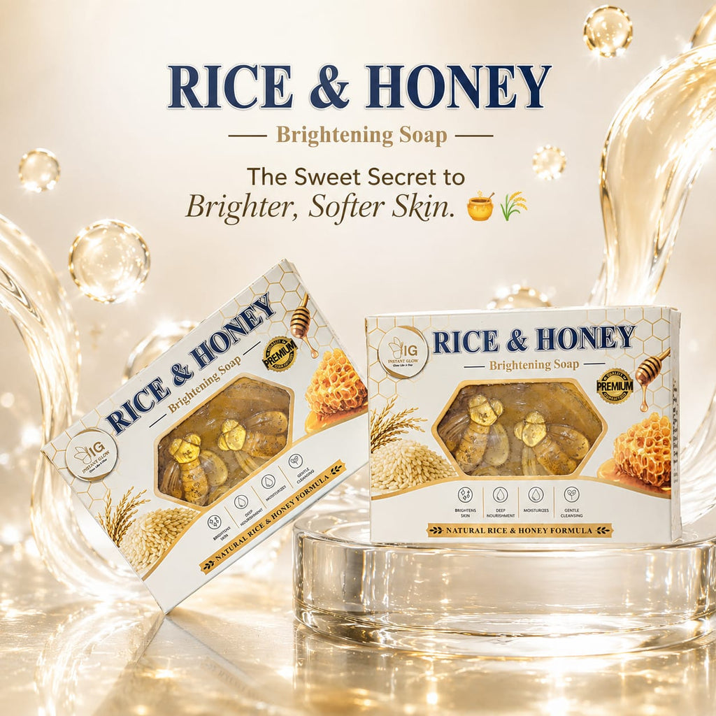 Instant Glow Rice & Honey Brightening Soap – Handmade Moisturizing Soap with Rice Extract & Natural Honey for Glowing, Soft & Even-Toned Skin | Paraben & Sulfate Free
