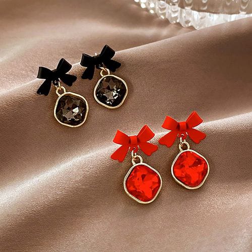 AWJ-166 Bow Shape Korean Earrings- Black