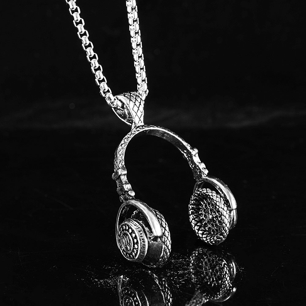 Men's Titanium Steel Headphone Pendant Necklace