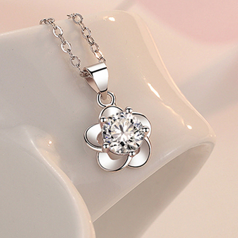 Plum Blossom Pendant Necklace with White Diamond Flower Design