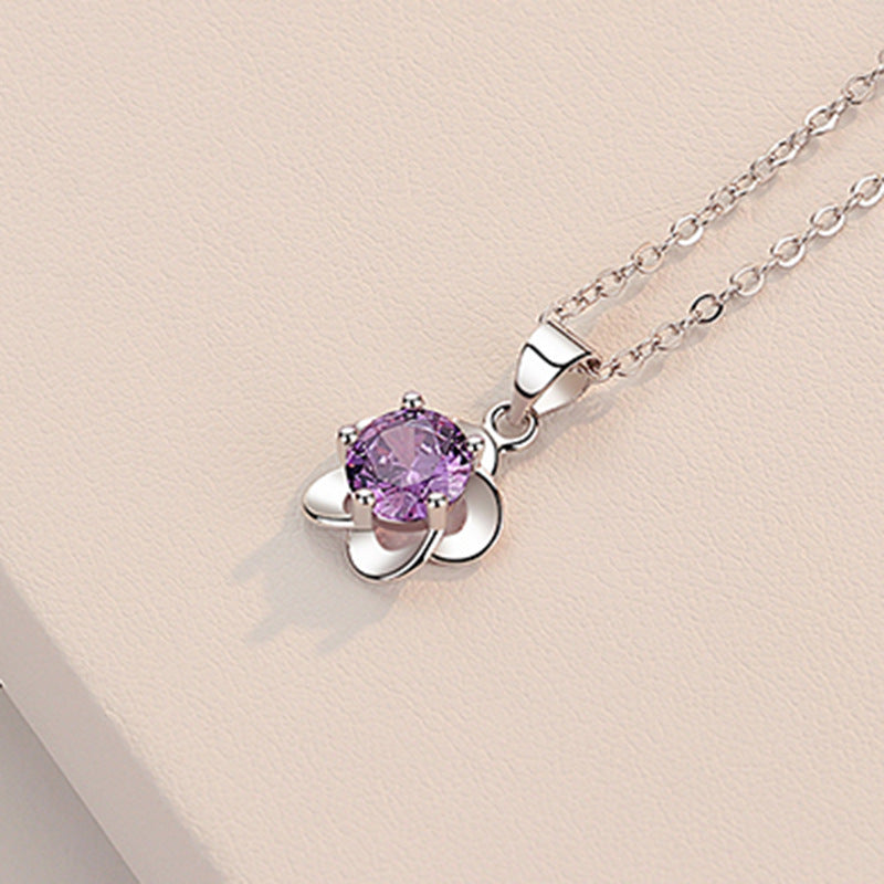 Plum Blossom Pendant Necklace with White Diamond Flower Design