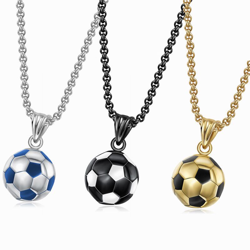 Football Necklace for Men Stainless Steel Soccer Pendant Set