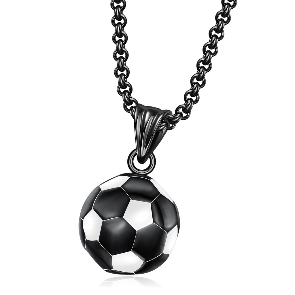 Football Necklace for Men Stainless Steel Soccer Pendant Set