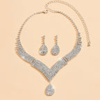 Sparkling V-Neck Necklace & Teardrop Earrings Set