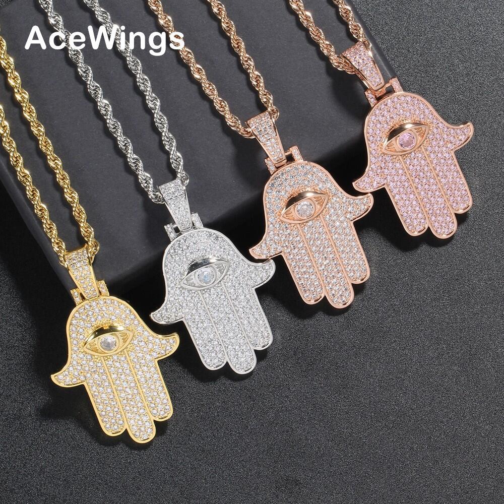 Hip Hop Hamsa Hand Zircon Necklace Set
