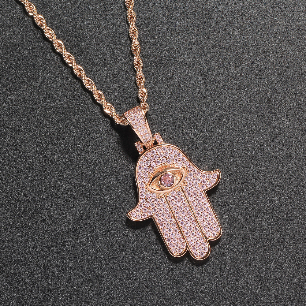 Hip Hop Hamsa Hand Zircon Necklace Set