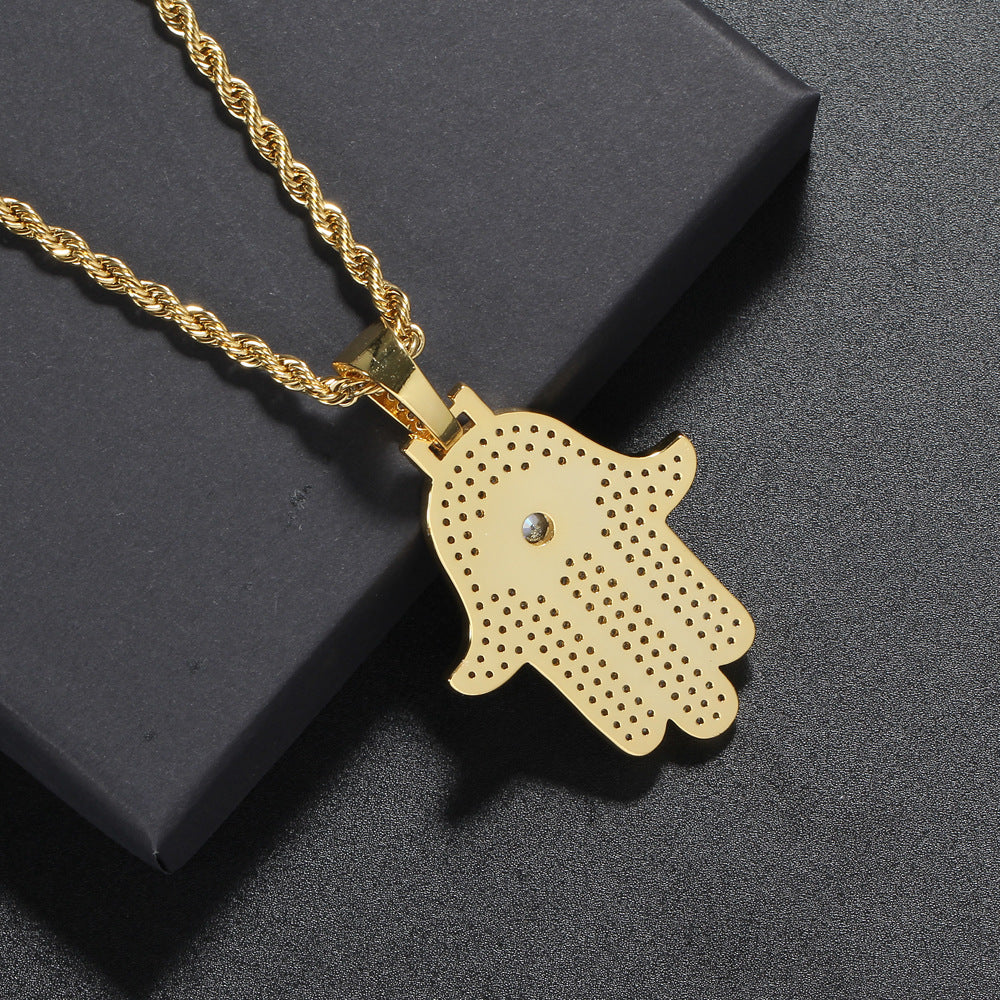Hip Hop Hamsa Hand Zircon Necklace Set