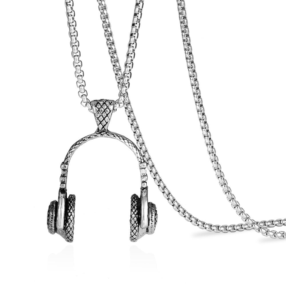 Men's Titanium Steel Headphone Pendant Necklace
