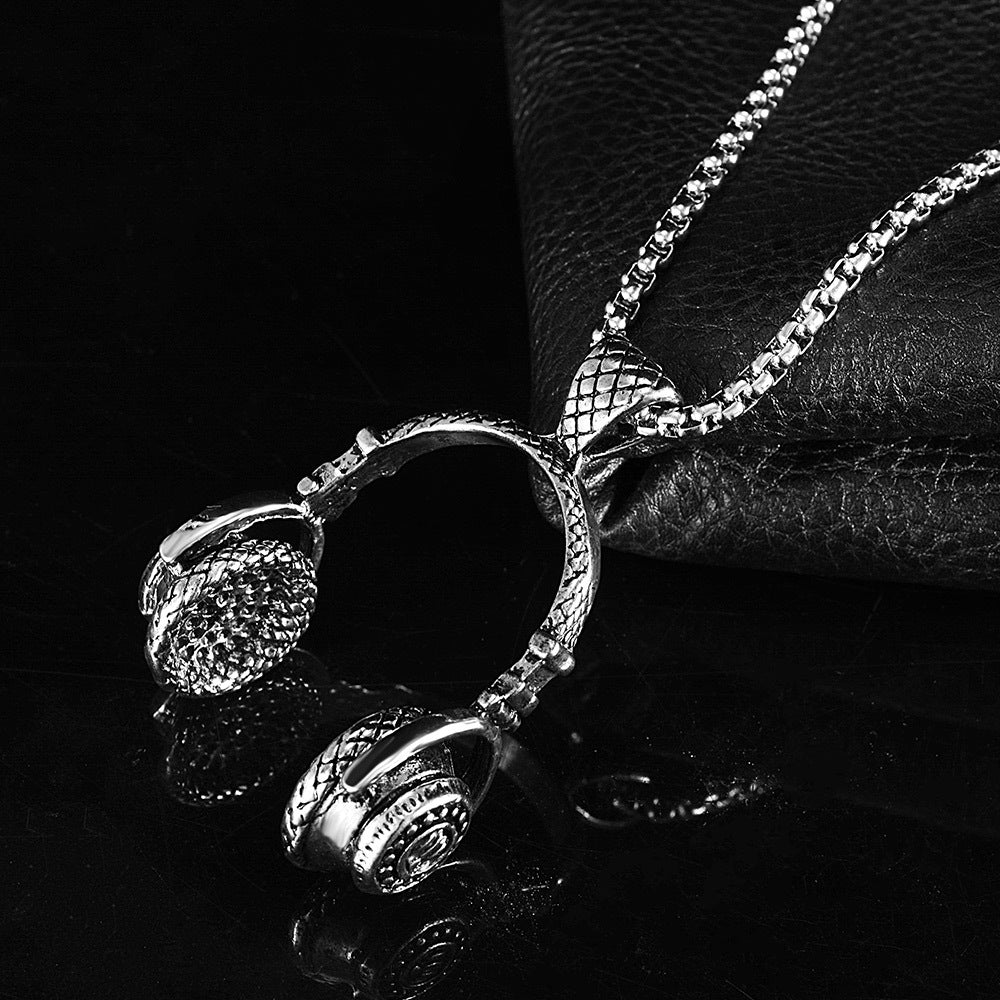Men's Titanium Steel Headphone Pendant Necklace