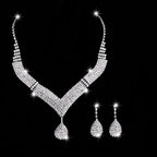 Sparkling V-Neck Necklace & Teardrop Earrings Set