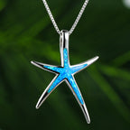 Blue Starfish Opal Pendant Necklace for Women
