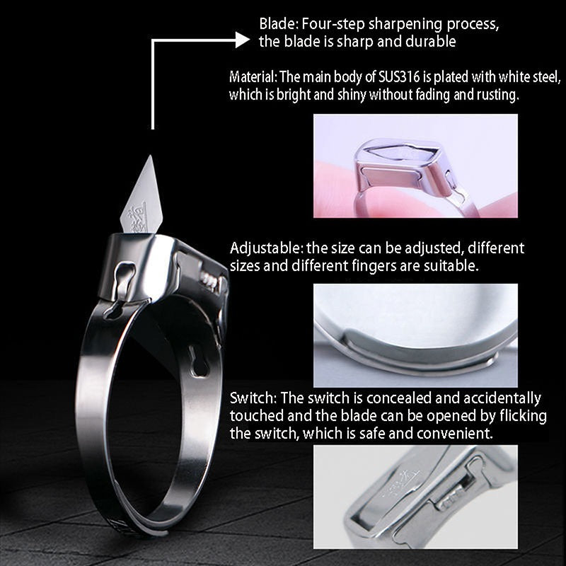 Stainless Steel Self-Defense Ring with Hidden Blade – Adjustable Mini Knife Ring for Personal Safety – Wearable Concealed Protection Tool for Men & Women